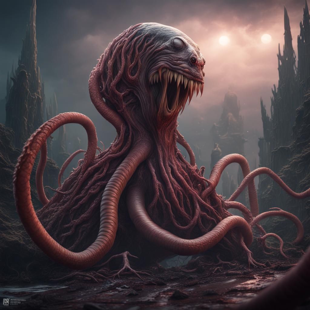 Eldritch Alien Hookworm Parasite in Detailed Matte Painting