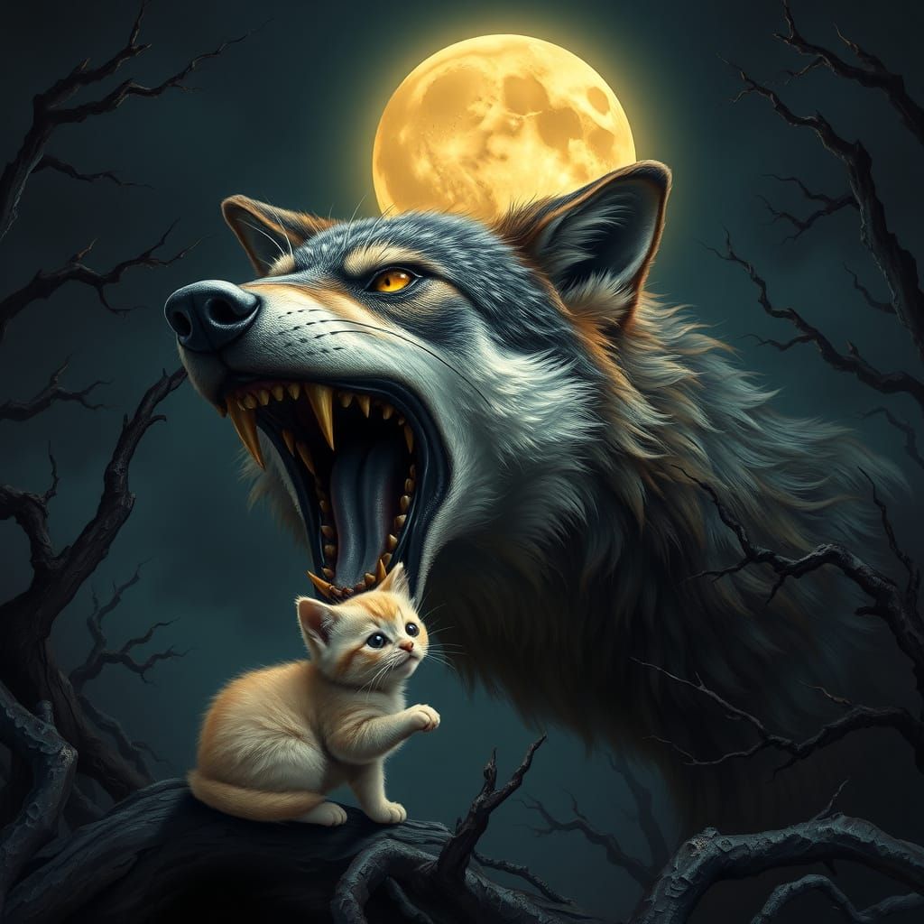 Surreal Wolf's Menacing Stare, Captured in Photorealistic De...