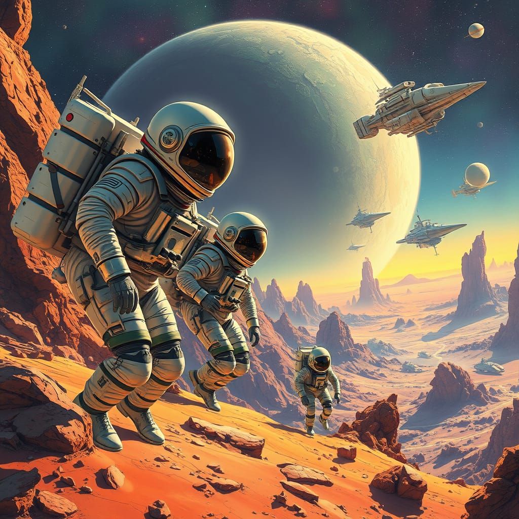 Futuristic Planetary Explorers in Cyberpunk Style