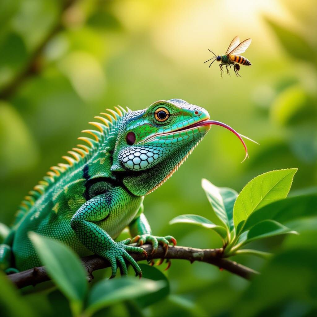 Lizard Captures Insect: Ultra-Realistic Macro Wildlife Photo...