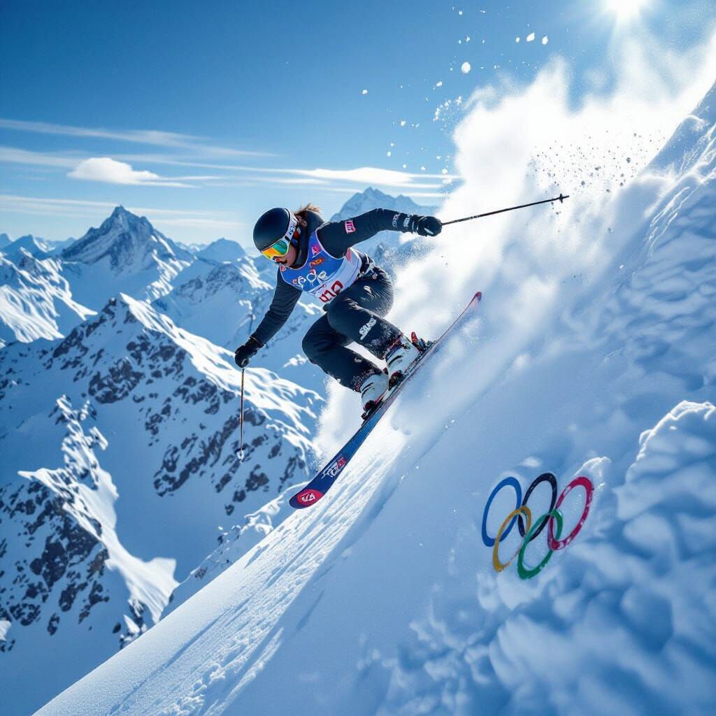 Olympic Skier Cork 1440 Against Alpine Peaks