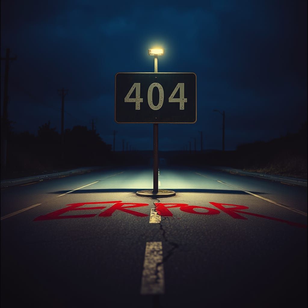 Eerie Road Sign Reads 404 in Weathered Letters
