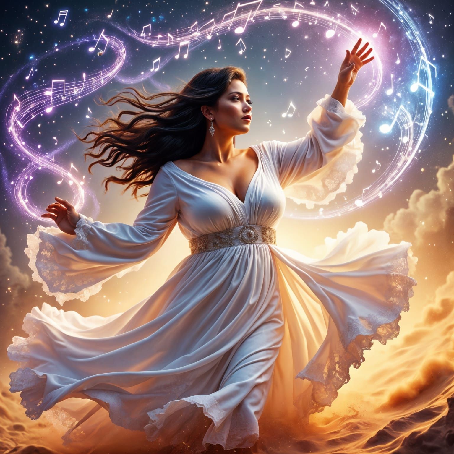 Surreal Flying Woman Soars in a Whirlwind of Music and Color