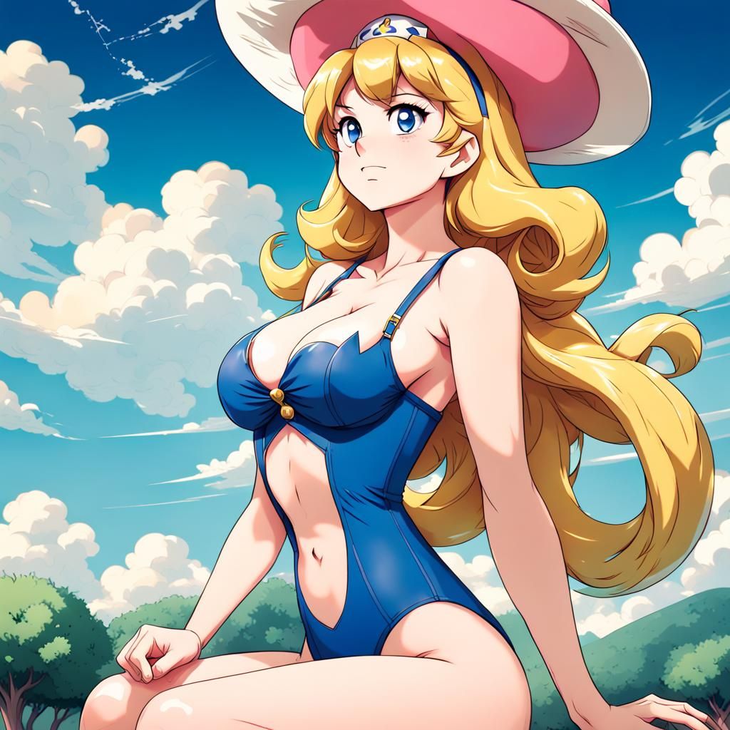 Princess Peach in Anime Style with Blue Sky
