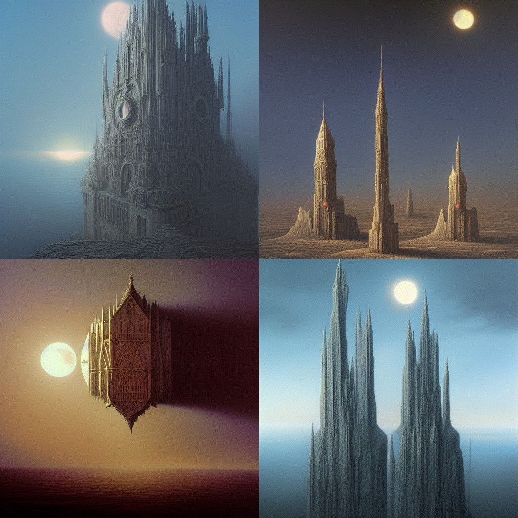 Futuristic Ivory Tower with Two Moons