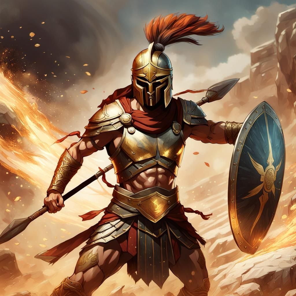 Young Spartan Warrior in Ancient Greece: Anime-Inspired 3D A...