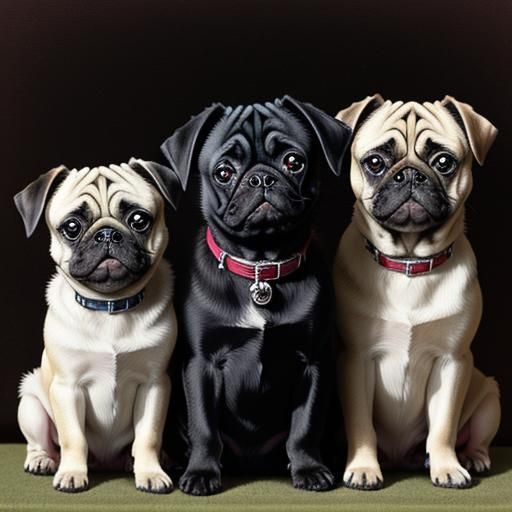 Three Pugs in Anime Key Visual Style