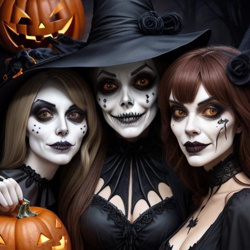 Eerie Close-Up of Halloween Ghouls