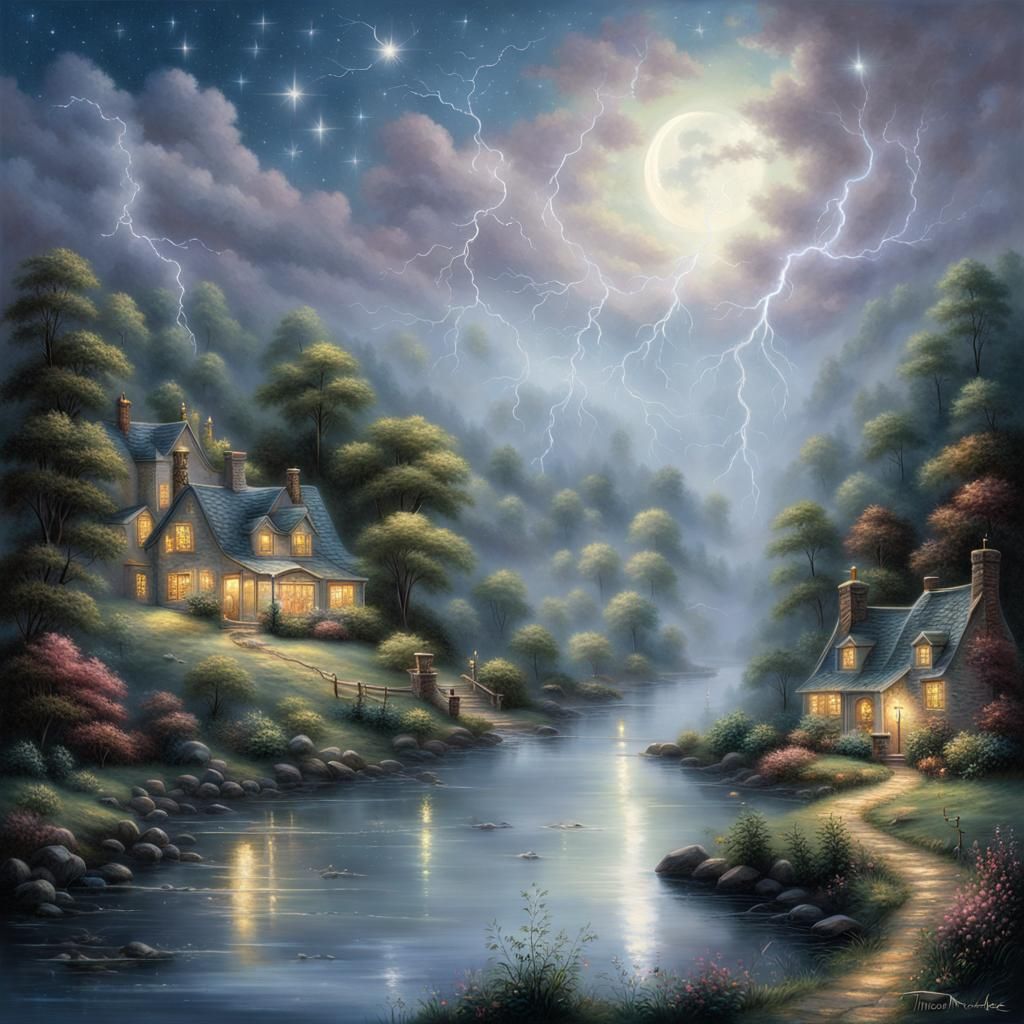 Ethereal River Reflects Moonlit Starry Sky