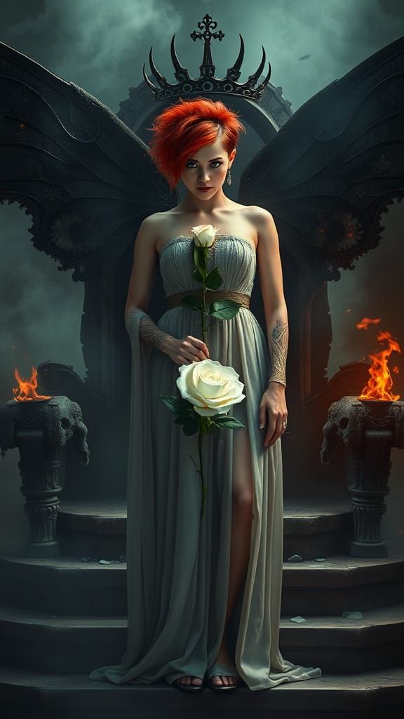 Transformed Woman with Burning Rose, Moody Art