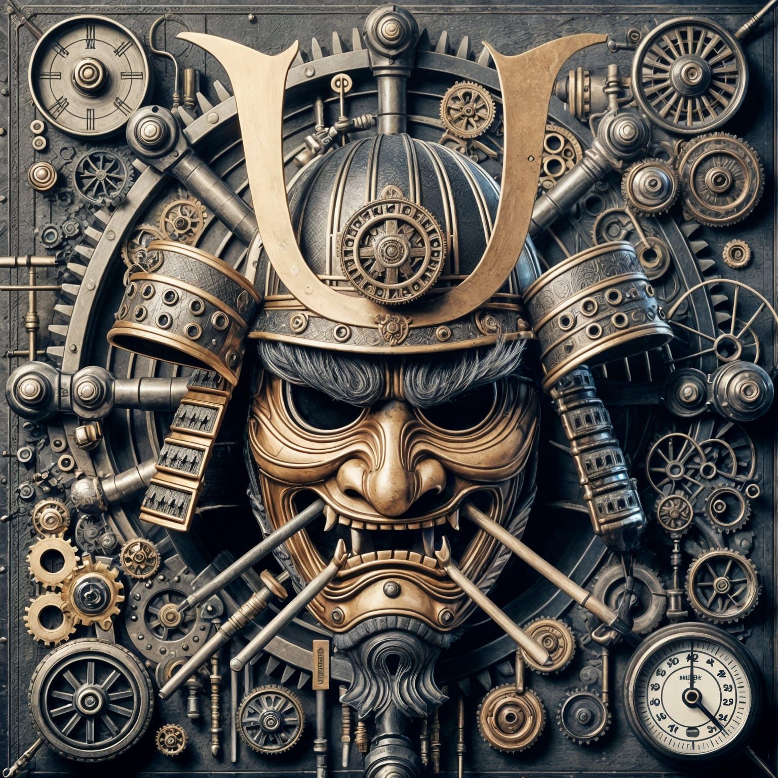 Samurai Mask Steampunk Fusion: Japanese Industrial Design