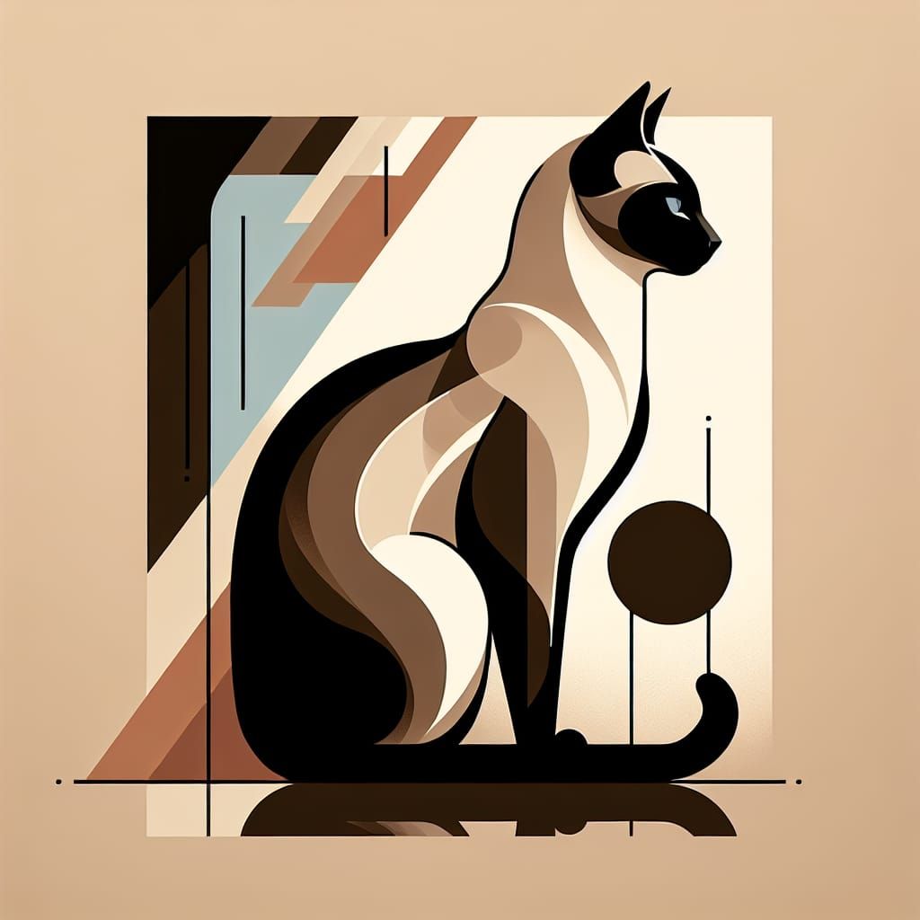 Elegant Siamese Cat in Early 20th Century Style