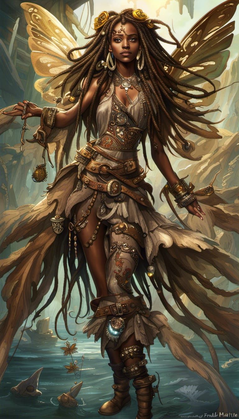 Pirate Fairy with Dreadlocks and Silver Wings