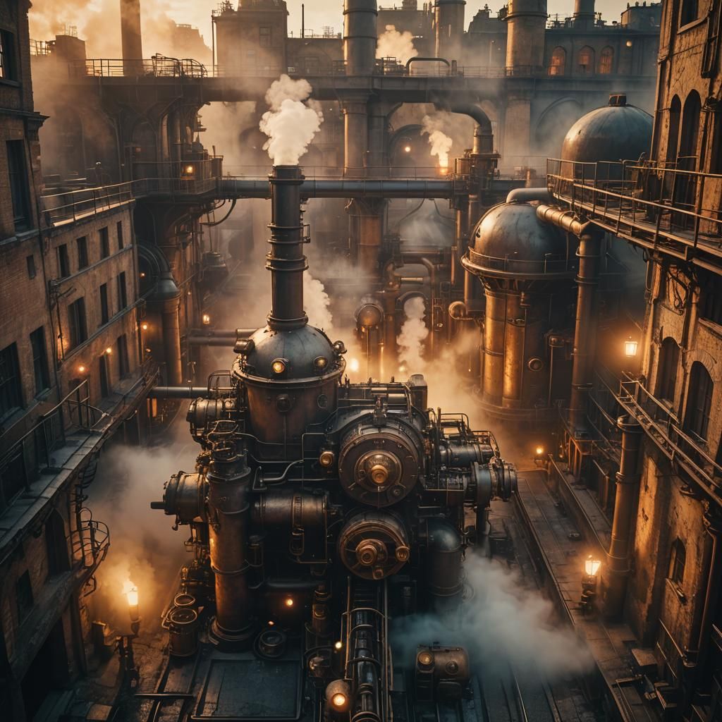 Steampunk Cityscape at Dusk: Cinematic Underground Architect...