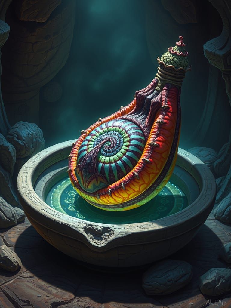 Bizarre Alien Seed Pod in Ancient Bowl