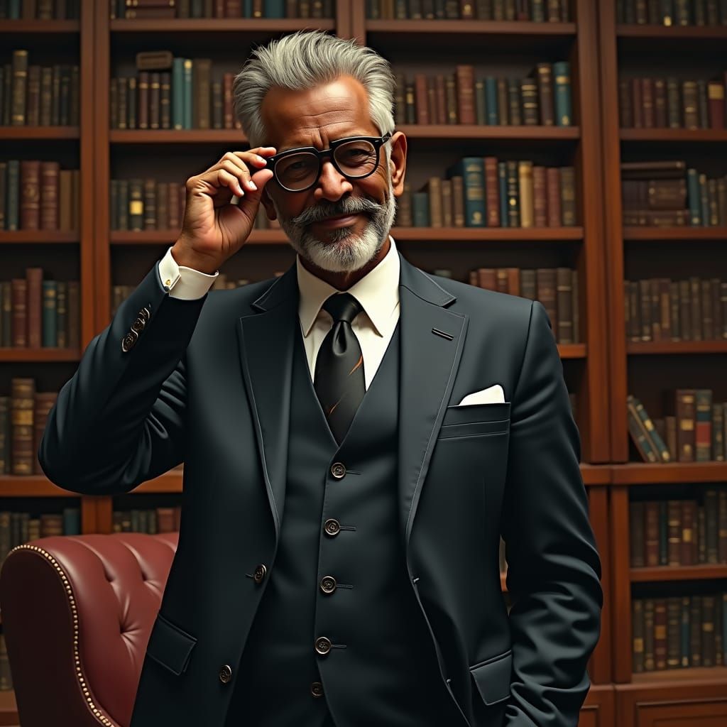 Confident Man in Study: A Kehinde Wiley-esque Portrait