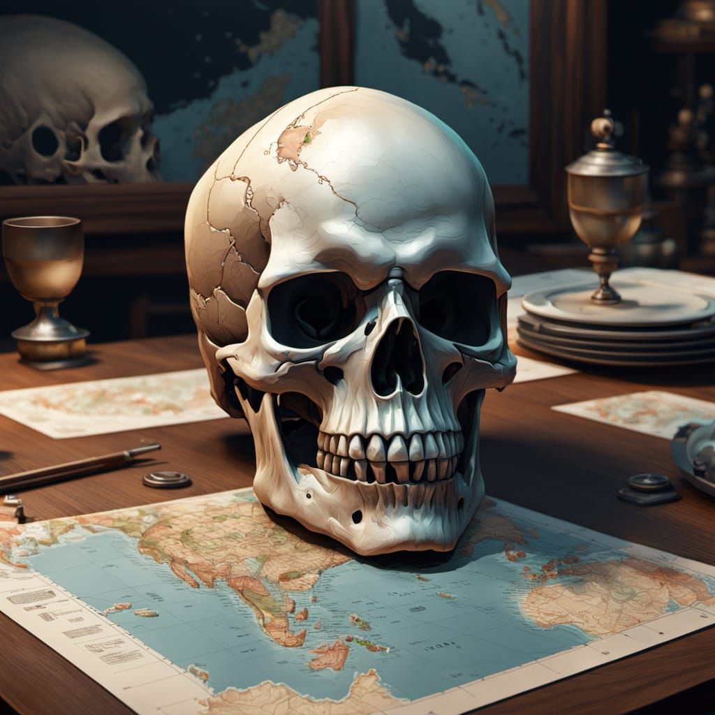 Surreal Portrait of a Skull in a Mysterious Realm