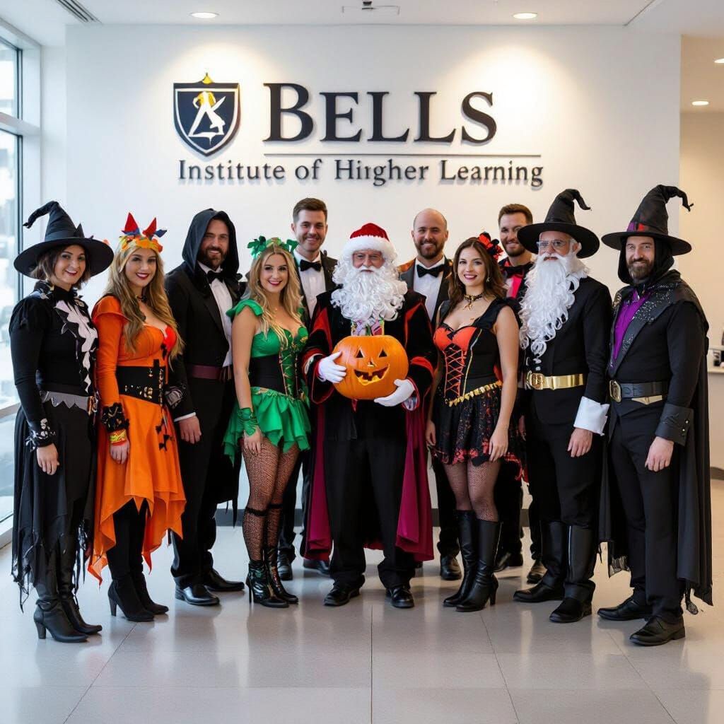 Diverse Adults in Halloween Costumes at BELLS Institute