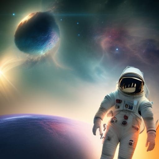 Astronaut Exploring Mystical Universe with Nebula Castle