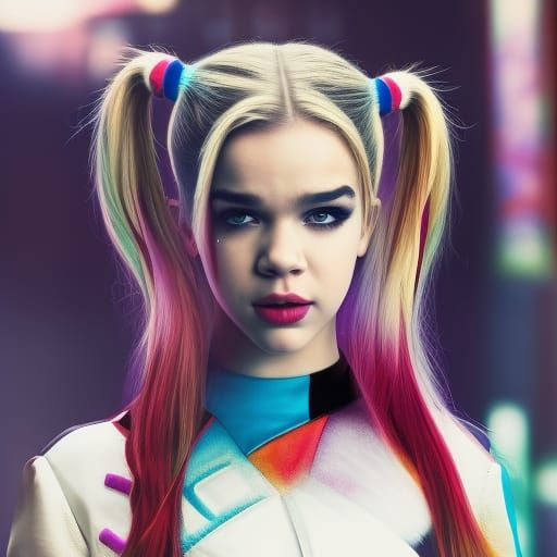 Hailee Steinfeld as Harley Quinn: Hyperrealistic Portrait