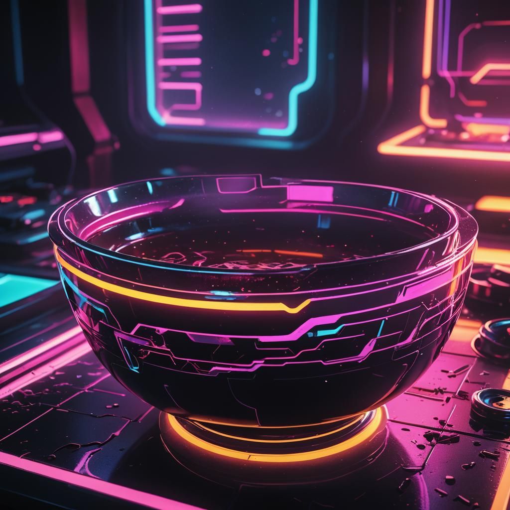 Synthwave Neon Rotten Soup in Retrofuturism Style
