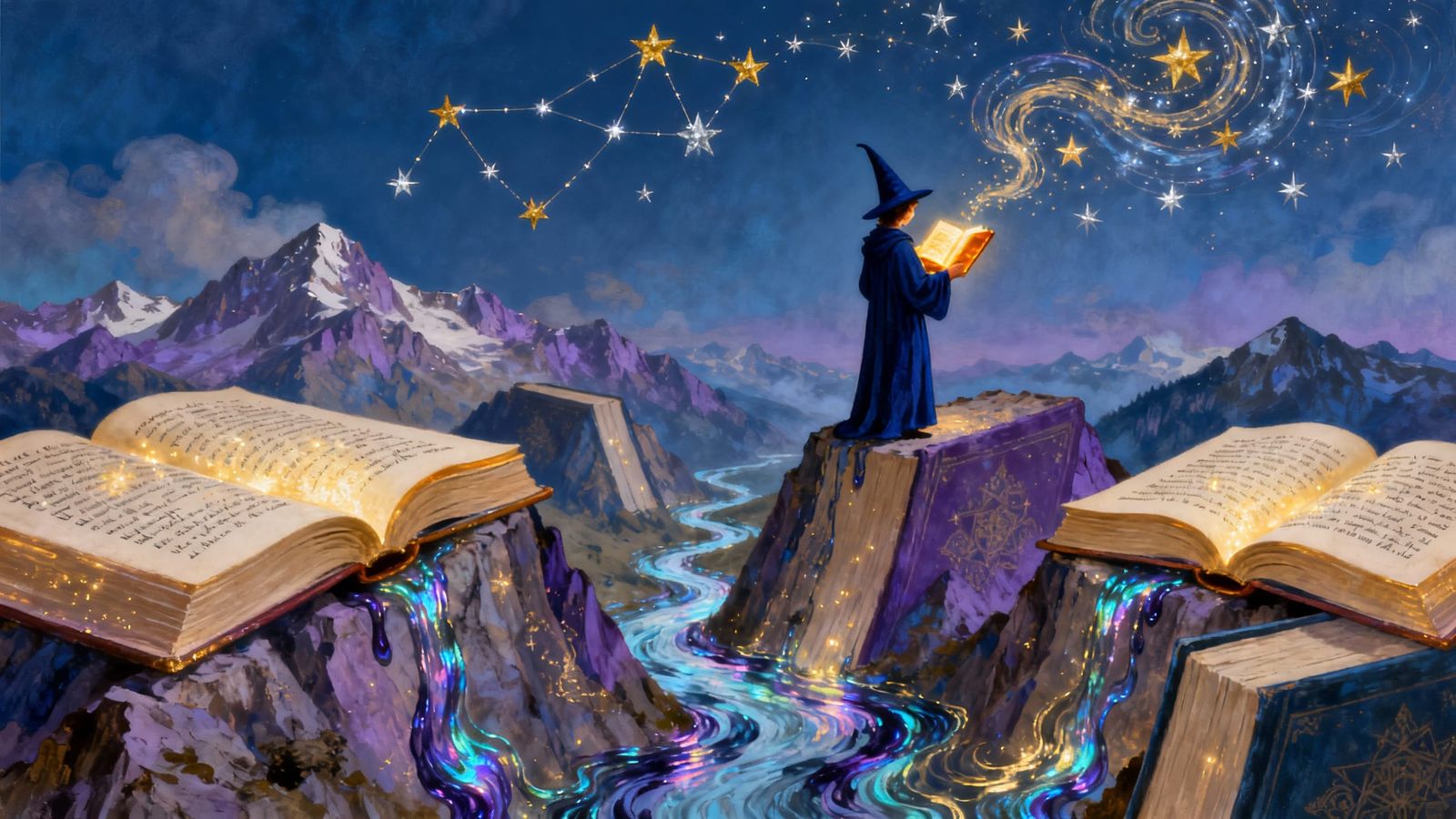 Dreamlike Alps of Books and Ink Rivers