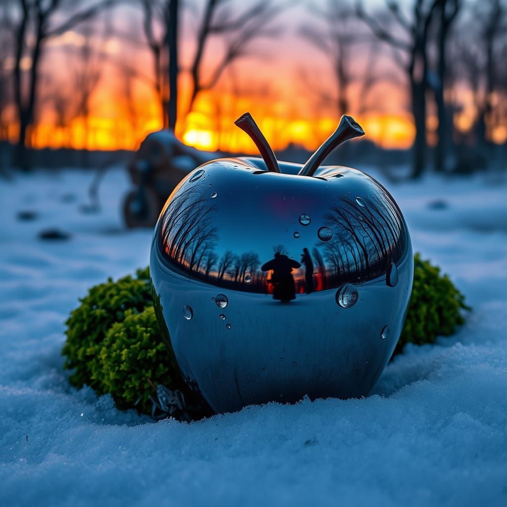 Mossy Mushroom Log Reflected in Polished Chrome Apple at Win...