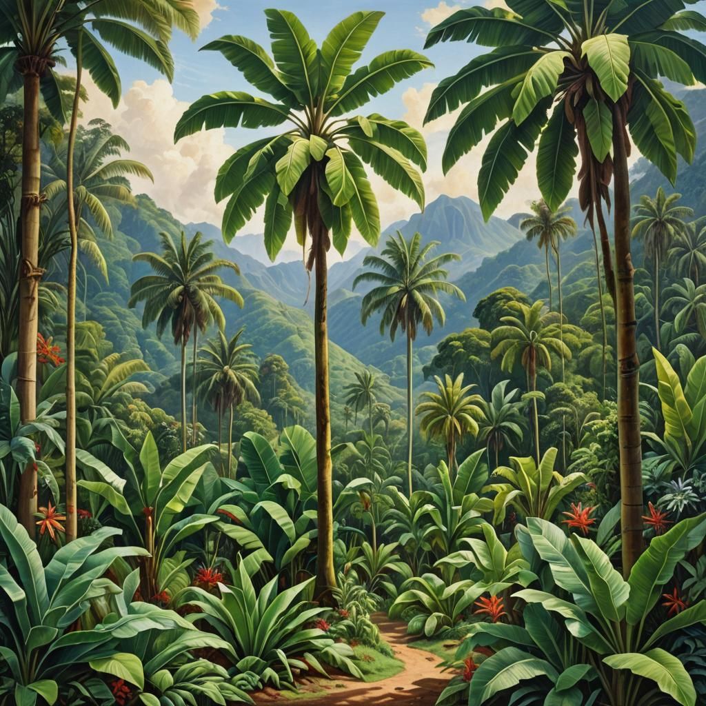 Tropical Mountain Landscape Oil Painting