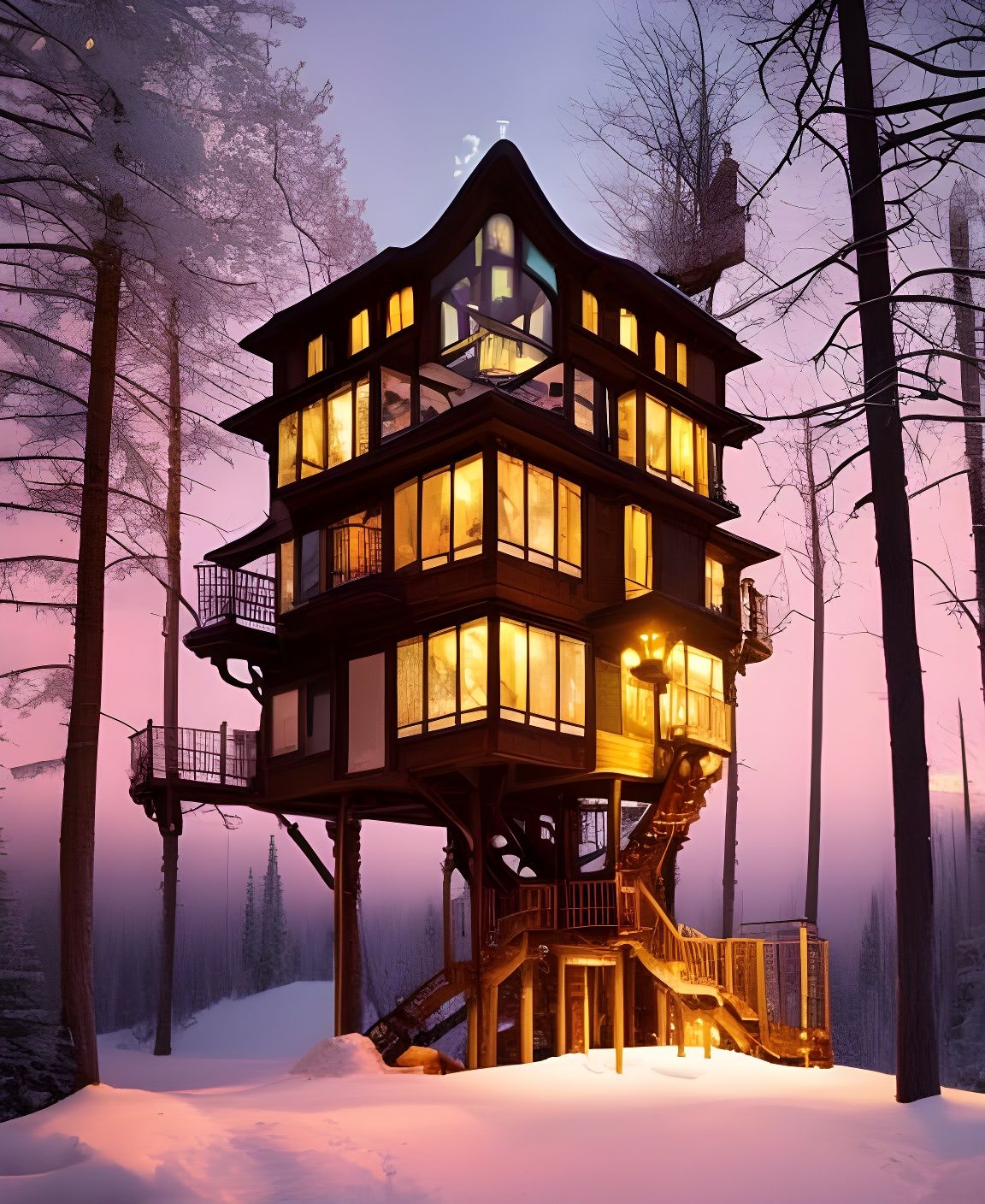 Split Winter Summer Treehouse Villa Masterpiece
