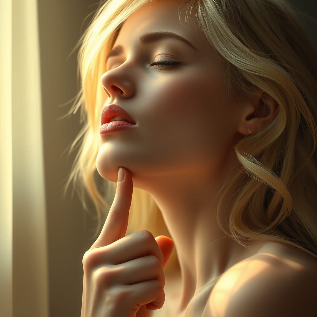 Ethereal Blonde Moment of Ecstasy in Dreamy Lighting