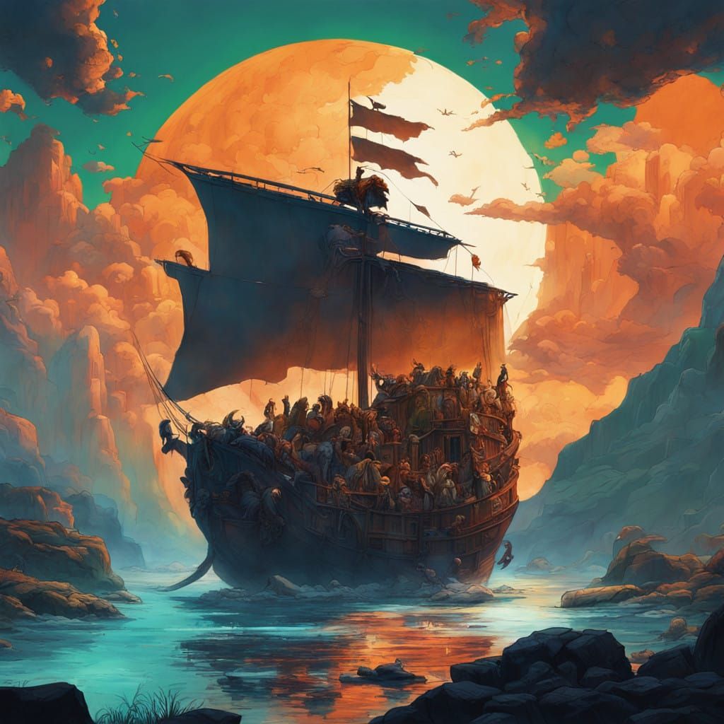 Ancient Hero Surrounded by Fantastical Creatures