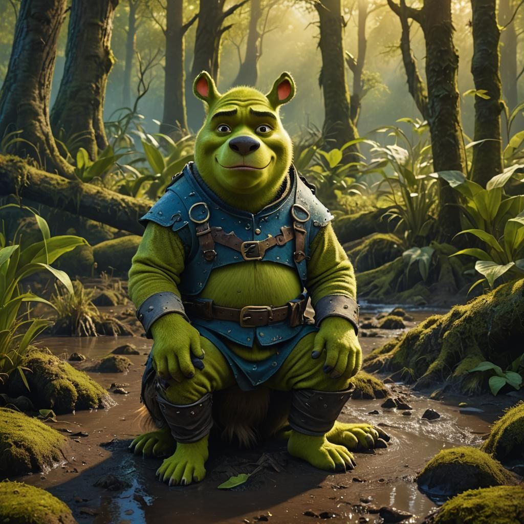 Shrek in Dog Suit in Swampy Forest