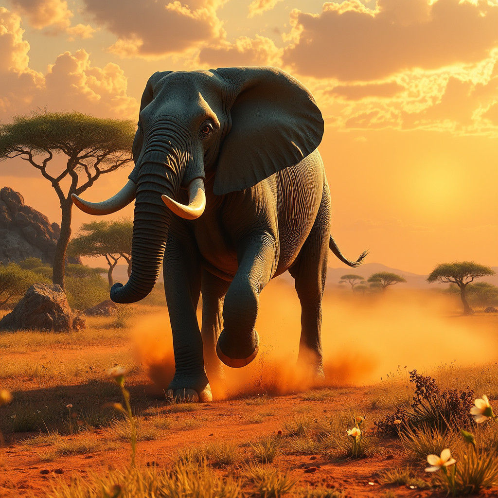 Majestic Elephorse Gallops Across Sun-Kissed Savannah