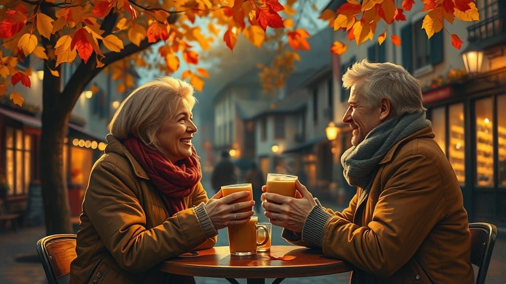 Cozy Autumn Night: Couple at Quaint Cafe