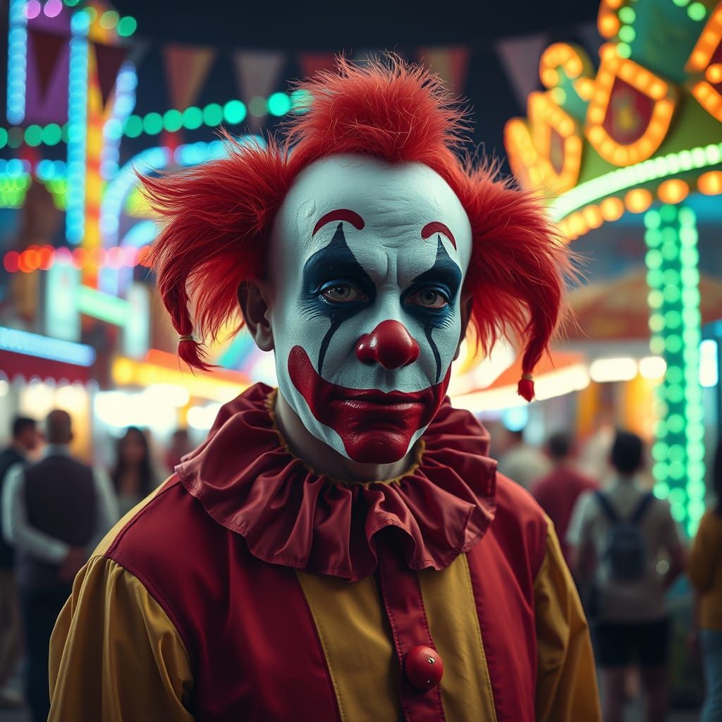 Melancholic Clown in Carnival: Emotional Street Photography