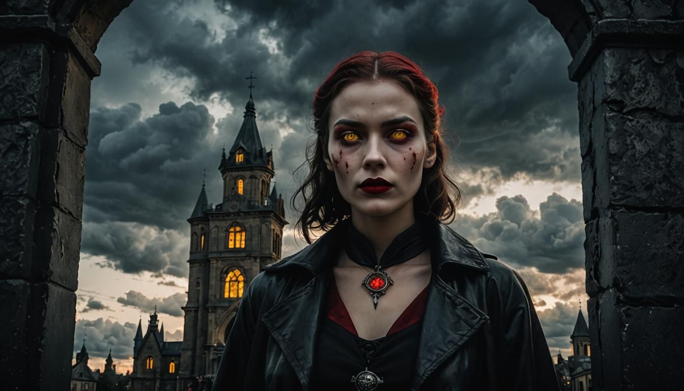 Female Necromancer Portrait in Film Noir Style