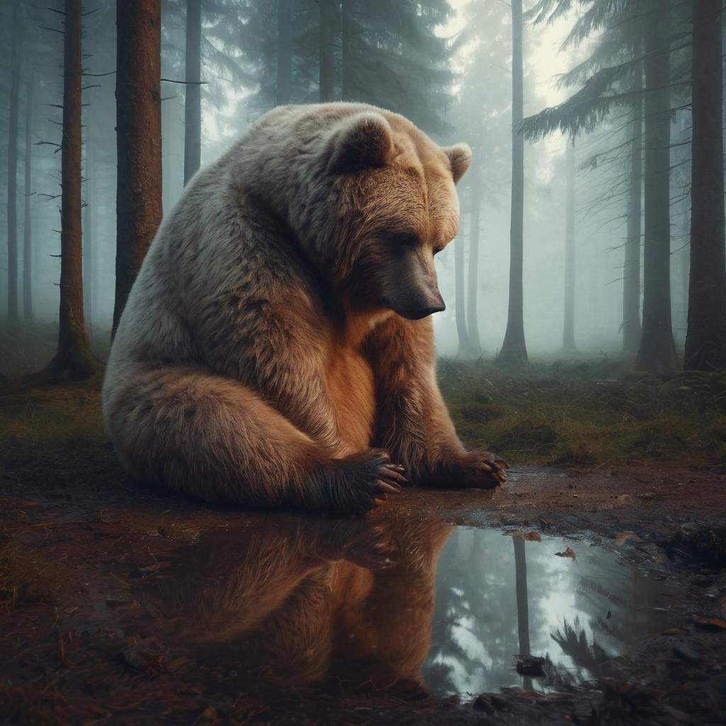 Kodiak Bear Portrait in Misty Forest