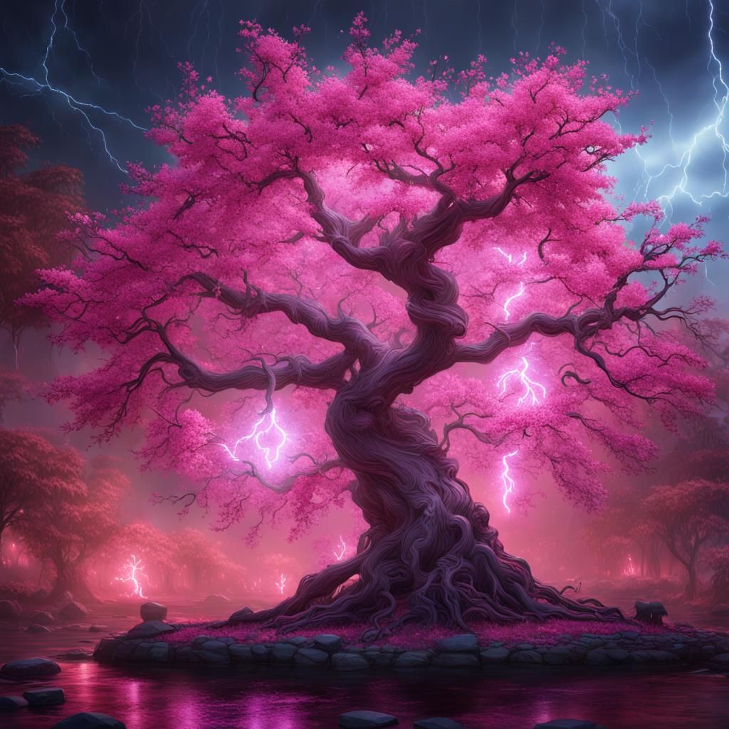 Crystal Cherry Tree with Pink Lightning