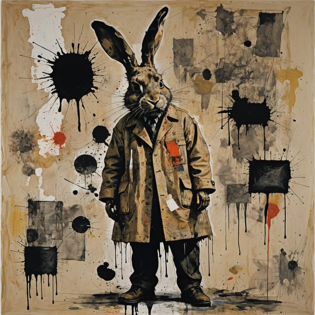 Ink Man and Rabbit in Etching Style