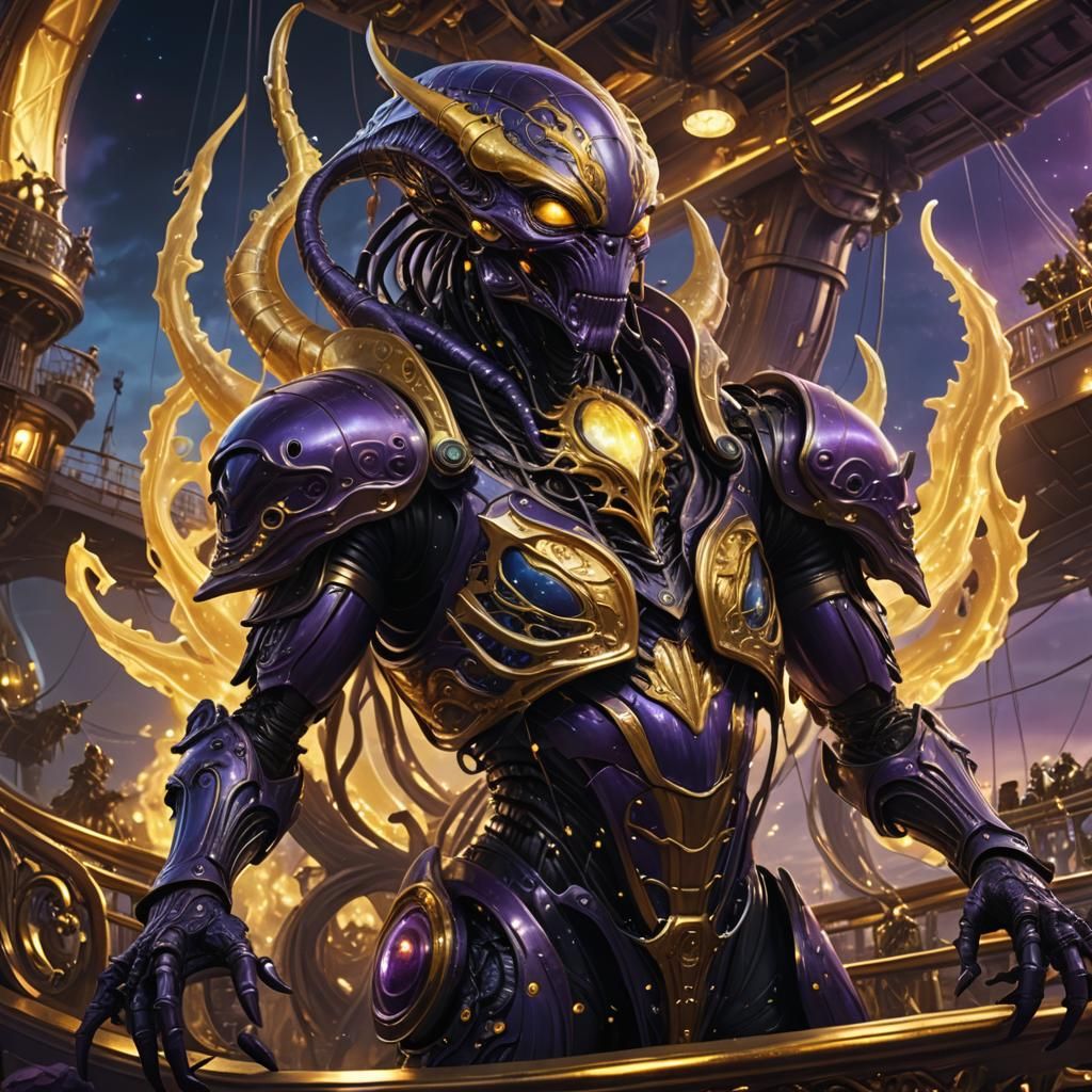 Alien Invasion on Ship Deck: Dark Fantasy Concept Art