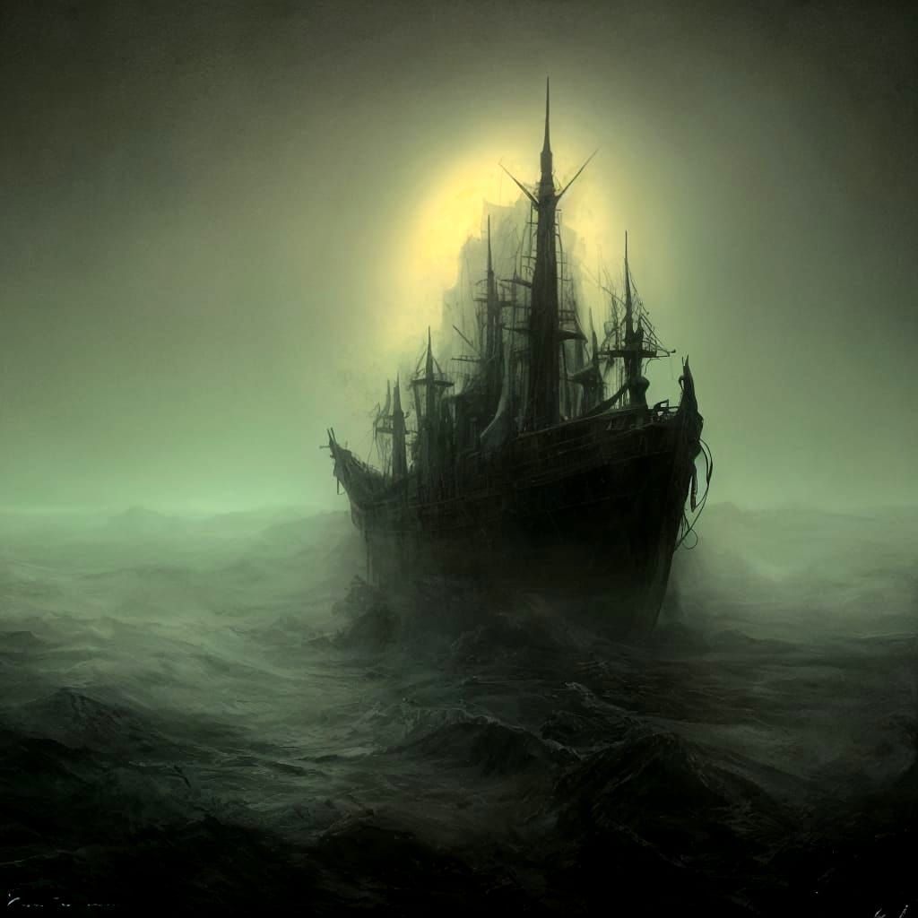 Surreal Ghost Ship Sailing in the Night