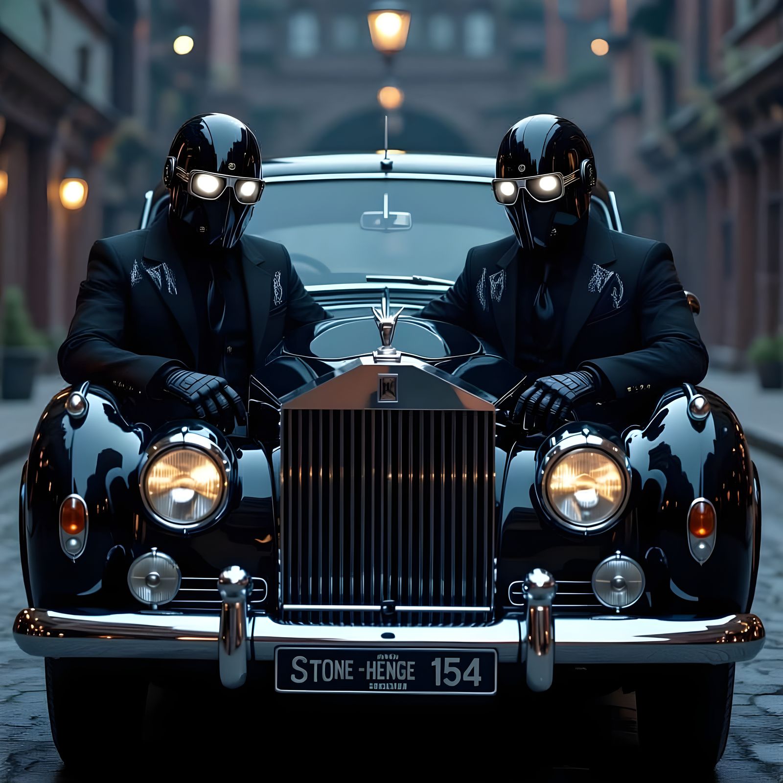 Metal Robots in Rolls Royce Silver Shadow