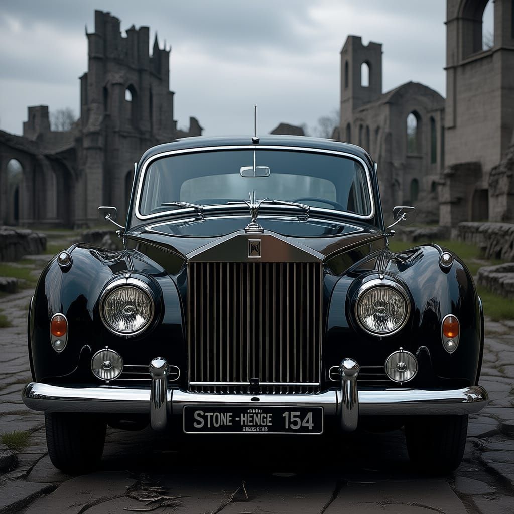 Dark Metal Robots Driving a Rolls Royce