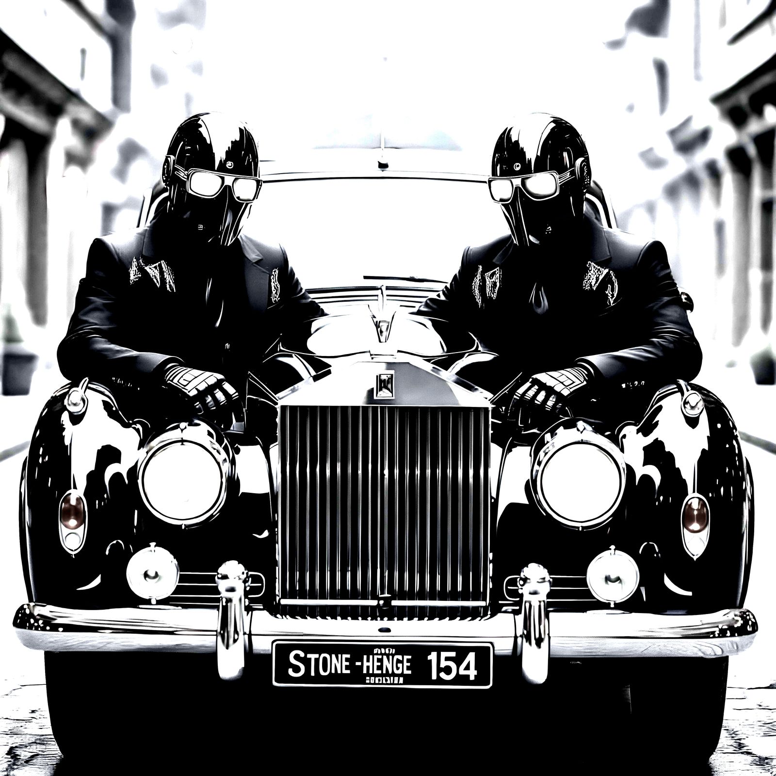 Dark Robots Driving Vintage Rolls-Royce