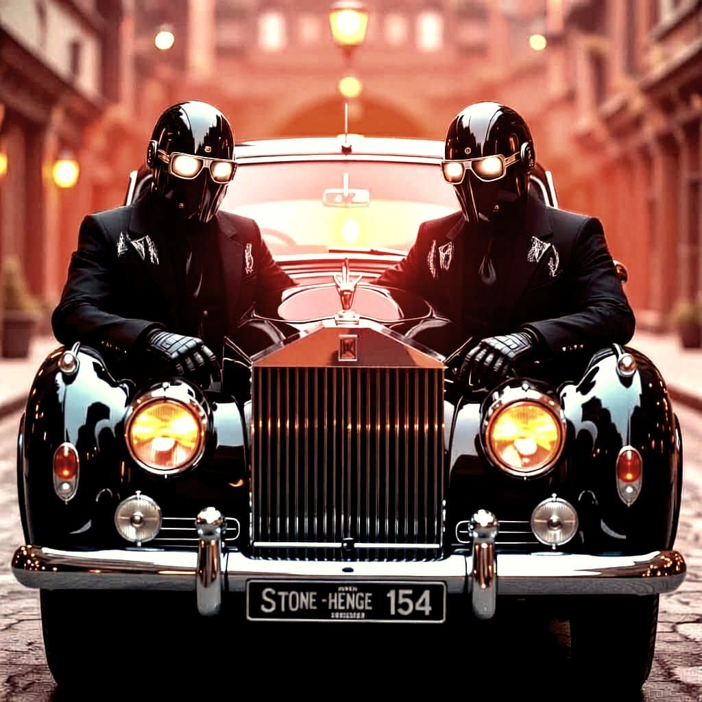 Dark Robots Driving Rolls-Royce Silver Shadow