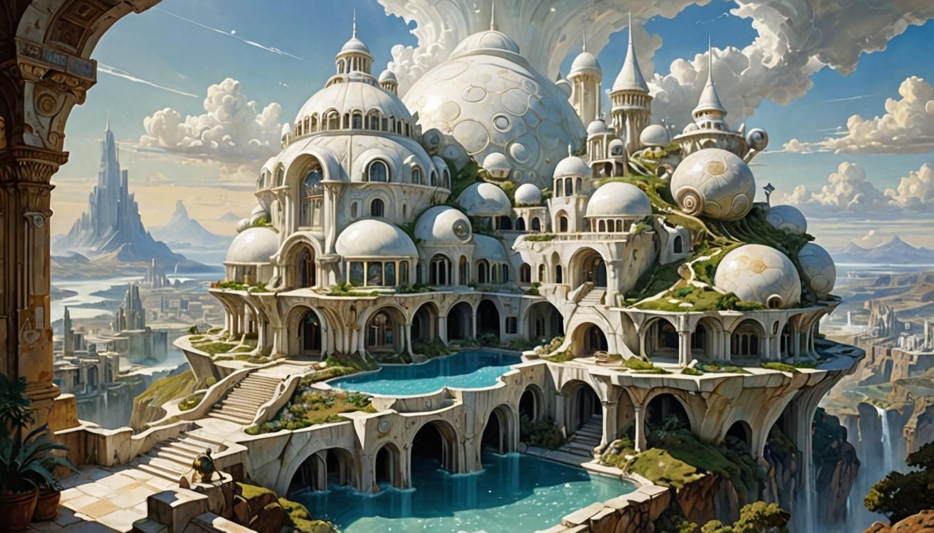 Monumental Futuristic House in Marble and Crystal