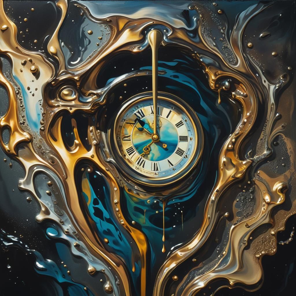 Surreal Melting Grandfather Clock in Oil Painting Style