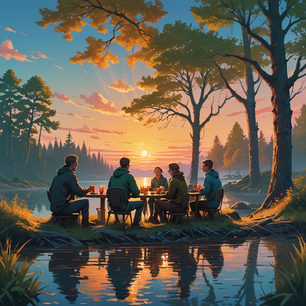 Friends Watching Sunset as Digital Fantasy Art