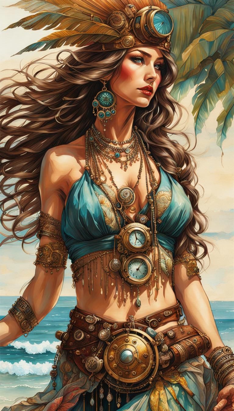 Steampunk Hawaiian Belly Dancer Portrait
