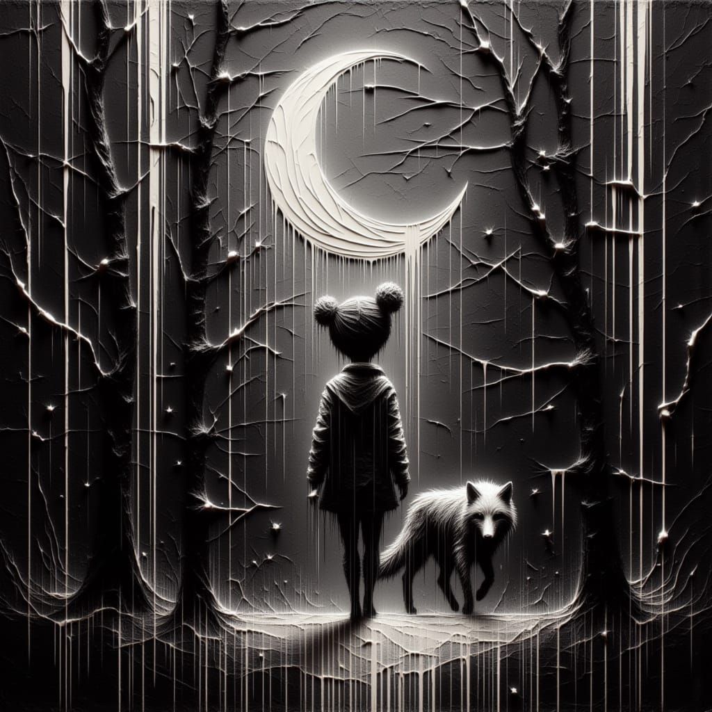 Mystical Forest Journey with Wolf in 3D Oil Brushwork